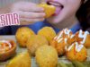 ASMR eating crispy fried soft boiled egg with cheese wrapped , CRUNCHY EATING SOUNDS | LINH-ASMR