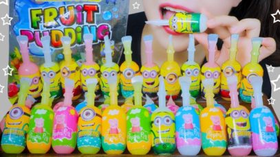 ASMR EATING FRUIT PUDDING (MINION X PEPPA PIG SHAPED) EATING SOUNDS | LINH ASMR