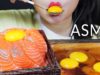 ASMR EATING RAW EGGS AND RAW SALMON RICE EATING SOUNDS | LINH-ASMR mukbang 먹방 linhasmr