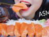 ASMR EATING RAW SALMON AND SAMYANG EXTREMELY SPICY SAUCE EATING SOUNDS | LINH-ASMR mukbang 먹방