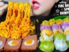 ASMR EATING SAMYANG CARBO NOODLES X DUMPLINGS X FRIED QUAIL EGGS SPAM EATING SOUND | LINH-ASMR