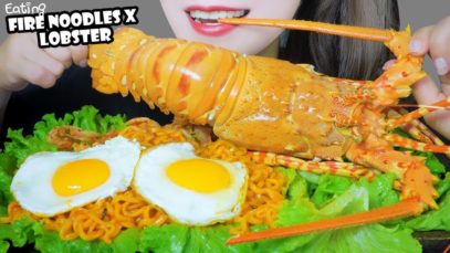 ASMR EATING SAMYANG FIRE NOODLES X HUGE LOBSTERS EATING SOUNDS | LINH-ASMR
