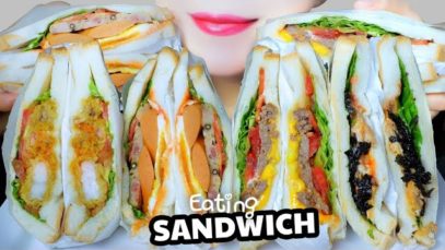 ASMR EATING SANDWICH (SEAWEEDXTUNA ,HAMXSAUSAGE , FRIED SHRIMP , BEEFXEGGS) EATING SOUND | LINH-ASMR