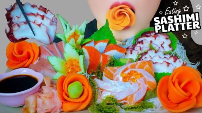 ASMR EATING SASHIMI PLATTER (SALMON , KAMPACHI , OCTOPUS ,   SALMON EGGS ) EATING SOUND | LINH-ASMR