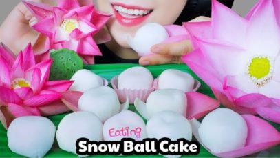 ASMR EATING SNOW BALL CAKE , SOFT EATING SOUNDS | LINH-ASMR