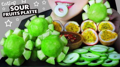 ASMR EATING SOUR FRUITS PLATTER(SOUR MANGO PASSION FRUIT AMBARELLA)CRUNCHY EATING SOUNDS | LINH-ASMR