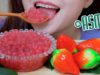 ASMR eating Strawberry popping boba and strawberry mung bean cake , EATING SOUNDS | LINH-ASMR