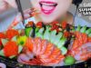 ASMR EATING SUSHI ROLL X SASHIMI BOAT(RAW SALMON SWEET SHRIMPS TOBIKO EGGS)EATING SOUNDS | LINH ASMR