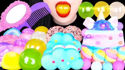 ASMR EDIBLE HAIR COMB&MIRROR, UNICORN CAKE, MACARONS 공주거울, 먹는빗, 유니콘 케이크, 구름마카롱, 젤리먹방 EATING SOUND