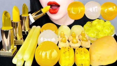 ASMR EDIBLE LIPSTICK, NIK-L-NIK WAX STICK, LEMON ICE, JELLY, *YELLOW FOOD* EATING SOUNDS MUKBANG 먹방