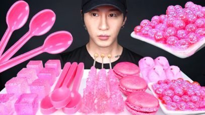 ASMR EDIBLE SPOONS & POPPING BOBA & ROCK CANDY & MACARONS & ICE CUBES & PEEPS MARSHMALLOWS MUKBANG
