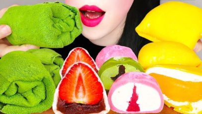 ASMR EDIBLE TOWEL, FRUITS TTEOK, CREPE CAKE *GREEN TEA, STRAWBERRY, MANGO EATING&COOKING MUKBANG 먹방