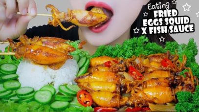 ASMR EGGS SQUID FRIED WITH FISH SAUCE X COOKED RICE X CUCUMBER EATING SOUND | LINH-ASMR