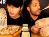 ASMR EXTRA CHEESY PIZZA & MOZZARELLA CORN DOGS with PRINCE OF ASMR (No Talking) EATING SOUNDS