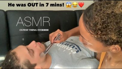 ASMR | Face brushing ~ HE FELL ASLEEP ??