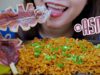 ASMR Fried half dried squid with cheesy samyang carbo noodles,EXTREME CHEWY EATING SOUNDS| LINH-ASMR