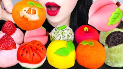 ASMR FRUITS RICE CAKE, GREEN BUBBLE TEA, STRAWBERRY TTEOK, 과일화과자, 딸기찹쌀떡, 녹차버블티 만들기 먹방 EATING MUKBANG