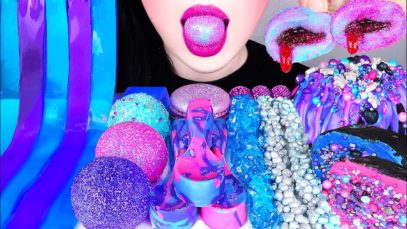 ASMR GALAXY CANDY, EDIBLE TOWEL, SPOON, JELLY NOODLES, NERD ROPE, PLANET GUMMY COLOR FOOD MUKBANG먹방