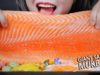 ASMR GIANT RAW SALMON MUKBANG (SALMON NOODLES WITH SAMYANG FIRE NOODLES) EATING SOUNDS LINH-ASMR