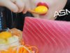 ASMR GIANT SLICE OF RAW TUNA AND RAW JAPANESE EGGS CHEWY CRUNCHY EATING SOUNDS | LINH-ASMR