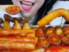 ASMR GIANT SPICY STIR FRIED RICE CAKE WITH ABALONE AND OYSTER MUSHROOM EATING SOUNDS | LINH-ASMR