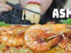ASMR GIANT TIGER PRAWNS STIR FRIED WITH HOT SPICY SAUCE AND ENOKI MUSHROOM,EATING SOUNDS | LINH-ASMR