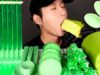 ASMR GREEN FOOD JELLY NOODLES & EDIBLE SPOONS & MACARONS & ROCK CANDY & GREEN ROLL CAKE & CREPE CAKE