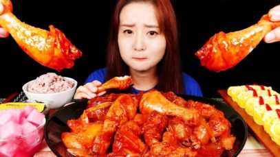 ASMR (JjimDak)찜닭 Braised Spicy Chicken with Vegetables, egg roll. MUKBANG