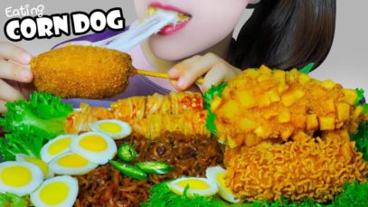 ASMR  KOREAN CORN DOG X BLACK BEAN NOODLES X FRIED QUAIL EGGS EATING SOUNDS | LINH-ASMR
