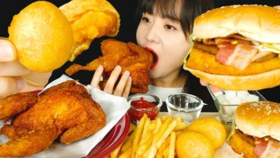 ASMR LOTTERIA FRIED CHICKEN, CHEESS EGG, MOZZARELLA BURGER(EATING SOUNDS) MUKBANG