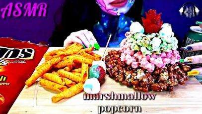 ASMR marshmallow popcorn eating sounds |mukbang|اصوات الاكل/مارشميلو بالذره