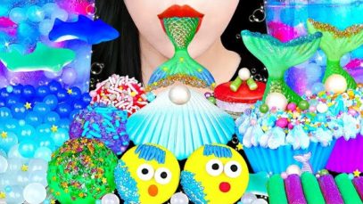 ASMR MERMAID CAKE, ICE CREAM, WATER BUBBLES BOBA, JEWEL CANDY, FISH JELLY DESSERTS EATING SOUNDS 먹방