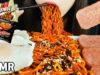 ASMR Mixed Spicy Fire Noodles and Black Bean Noodles. SPAM(EATING SOUNDS) MUKBANG