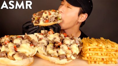 ASMR MUKBANG ASMR PHILLY CHEESESTEAK & FRIES (No Talking) COOKING & EATING SOUNDS