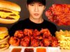 ASMR MUKBANG BBQ CHICKEN & TRIPLE CHEESEBURERS & GARLIC FRIES (No Talking) EATING SOUNDS | Zach Choi