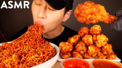 ASMR MUKBANG BLACK BEAN FIRE NOODLES & CHICKEN WINGS (No Talking) EATING SOUNDS | Zach Choi ASMR