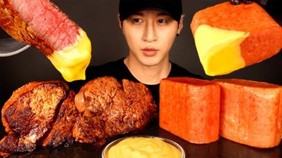 ASMR MUKBANG CHEESY FILET MIGNON & SPAM (No Talking) COOKING & EATING SOUNDS | Zach Choi ASMR