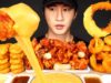 ASMR MUKBANG CHEESY FRIED CHICKEN & ONION RINGS & CHICKEN NUGGETS (No Talking) EATING SOUNDS