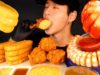 ASMR MUKBANG CHEESY HASH BROWNS & SPICY FRIED CHICKEN & SHRIMP COCKTAILS (No Talking) EATING SOUNDS