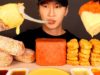 ASMR MUKBANG CHEESY MOZZARELLA CORN DOGS & SPAM & CHICKEN NUGGETS (No Talking) EATING SOUNDS