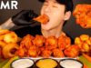 ASMR MUKBANG CHICKEN WINGS & ONION RINGS & MAC & CHEESE & TATER TOTS (No Talking) EATING SOUNDS