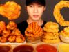 ASMR MUKBANG CHICKEN WINGS & ONION RINGS & WAFFLE FRIES & CORN (No Talking) EATING SOUNDS