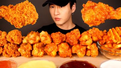 ASMR MUKBANG CHICKEN WINGS & WAFFLE FRIES (No Talking) EATING SOUNDS | Zach Choi ASMR