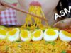 ASMR Mukbang eating orange Samyang spicy noodles with soft eggs , eating sounds | LINH-ASMR
