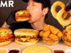 ASMR MUKBANG SPICY CHICKEN SANDWICH & CHEESY ONION RINGS & TRIPLE CHEESEBURGER (No Talking)