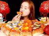 ASMR MUKBANG :) SPICY FIRE CHICKEN, PIZZA WITH VARIOUS FLAVORS, CHEESE RICE CAKE. 청년피자,불닭치킨
