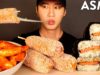 ASMR MUKBANG SPICY RICE CAKES & MOZZARELLA CORN DOGS & SPAM MASUBI (No Eating) EATING SOUNDS