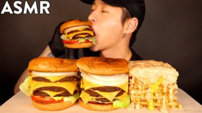 ASMR MUKBANG TRIPLE CHEESEBURGERS & ANIMAL STYLE FRIES (No Talking) EATING SOUNDS | Zach Choi ASMR