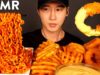 ASMR NUCLEAR FIRE NOODLES, CHEESY ONION RINGS & WAFFLE FRIES MUKBANG (No Talking) EATING SOUNDS