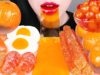 ASMR ORANGE FOOD 주황색 디저트 먹방 SHEET JELLY, TANGERINE JELLY, CHEETOS, TAPIOCA PEARL BOBA EATING MUKBANG